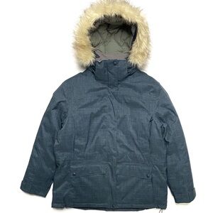 L.L. Bean Baxter State Parka with Faux Fur Hood - Slate Blue - Medium Petite
